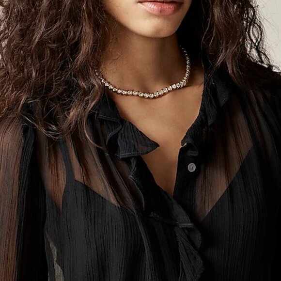 J. Crew Black Ruffle button-up shirt in crinkle chiffon - Size 0 - NWT - Picture 2 of 13